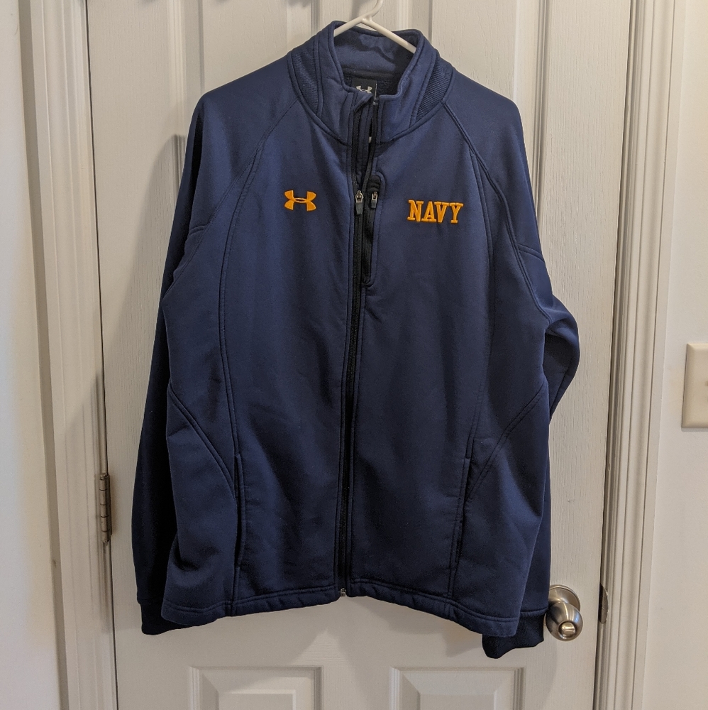 EUC Men's UA "US Navy" track jacket sz L color Navy & Yellow: heavy, thick, cozy